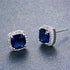 14K White Gold Plated Cushion Cut Square Blue Cubic Zirconia Men Women Earrings